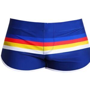 Men's Sexy Blue Striped Swimwear Trunks Resort Shorts Blue S